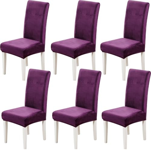 Xundefeng 6er Set Stretch Samt Stuhlhussen für Esszimmerstühle, Schutz Hussen für Stühle Schwingstühle, Dekoration Stuhlbezug für Haus, Küche, Hotel, Party - Violett