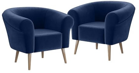 MEBLINI Sofa Sessel für Wohnzimmer 2er Set - Mini Lounge für Zwei Personen - Sitzgarnitur - Polstergarnitur - Emilia - 1+1 - Blau Samt