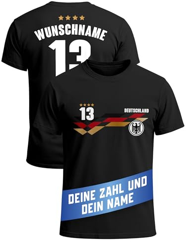 MoonWorks® Herren T-Shirt Trikot WM Fußball-Sommer 2026 Deutschland Frontprint und Backprint personalisiert mit Name Fanshirt