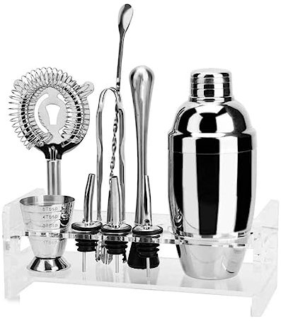 Coctelera para Cocteles Juego de Coctelera Kit De Camarero De 10 Piezas Con Soporte Juego De Barra De Acero Inoxidable Juego De Coctelera De 550 Ml Para Barra Casera Coctelera de Cóctel Coctelera para