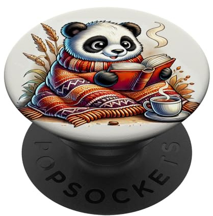 Cozy Bookish Cute Panda Reading PopSockets Adhesive PopGrip