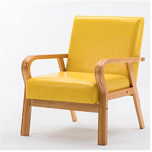 Mid-Century Leder-Stuhl für Schlafzimmer, Retro, gepolstert, bequem, Loungesessel mit Armlehnen, einzelner Lesesessel für Erwachsene, gelbe Rückenlehne, Stuhl für Wohnzimmer, Empfang, Schlafsäle,