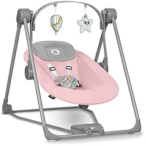 LIONELO Otto Electric Baby Swing and Rocker from Birth up to 9 kg | 5 Swing Speeds, Nature Sounds, Timer, 5-Point Harness, Soft Cushion, Adjustable Toy Bar and Compact Fold