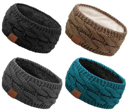 DRESHOW Varmt Stickat Pannband för Kvinnor Vinter Öronvärmare Elastiska Virkade Huvudomslag Tjocka Fleece Fodrade Hårband