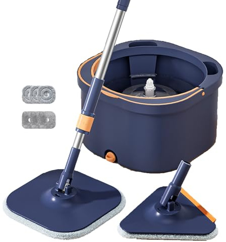 DSFGRTJ Mocio Lavapavimenti con Secchio, 2-in-1 con Sistema di Separazione Automatica dell'Acqua Sporca E Pulita, 360° Mocio Pavimenti Autostrizzante Rotante, con 6 Ricambio Mocio Microfibra(Blue)