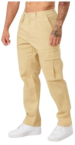 Herren Casual Slim Fit Unifarbene Elastic Waist Drawstring Pants Lange Stretch Outdoor Pant Bequeme Loose Sporthose für Männer Beige XL