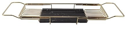 Luxuriöses Badewannen-Ablage, ausziehbar, Metall, Marmor, Badewannen-Regal, für Badezimmer, goldfarben / Schwarz