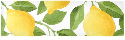 ZRWLUCKY Sottopentola in tessuto giallo con foglie verdi limone, per piatti caldi, protezione dal calore e runner da tavola da esterno, impermeabile, per piastra calda, 90 x 30 cm, facile da pulire