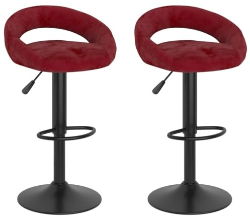 vidaXL Barstol 2 st vinröd sammet, stol, kök bar stol, bistro stol, frukost barstol, bar stol, restaurang stol, pub stol, bänkstol, justerbar barstol