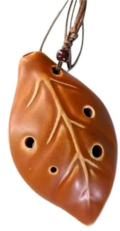 Ocarina Professionale Ocarina A 4 Colori A 6 Fori A Forma Di Foglia Piccola Ocarina Alto Tono C Per Pendente In Ceramica(Brown)