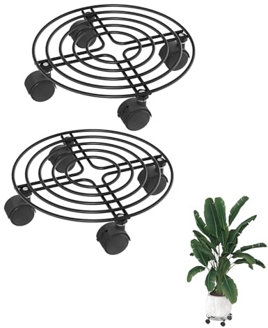 UISEBRT 2 Stück Pflanzenroller Metall, 30 cm Rund Blumentopf Untersetzer mit Abschließbaren Rollen, Schmiedeeisen Blumenroller für Außenbereich, Innenbereich, Dekorativ, Garten Typ B
