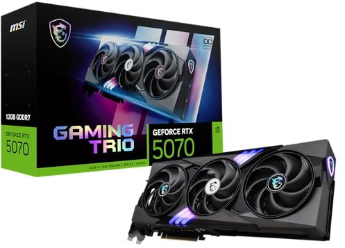 MSI RTX 5070 12G Gaming Trio OC Tarjeta gráfica (12 GB GDDR7, 192 bits, rendimiento extremo: 2625 MHz, DisplayPort x3 2.1a, HDMI 2.1b, NVIDIA Blackwell Architecture)