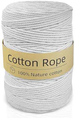 Sudnsadaks Corda Macrame 3 mm x 300m, Filo Macramè in Cotone Premium, 100% Filato di Cotone Naturale, Macramè Filo, Filo Cotone per Arazzi, Appendini per Piante, Artigianato Fai da Te, Decorazioni Bo