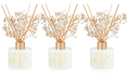 Reed Diffuser - Jasmine White 5.28 oz (150 ml) 3 Pack Essential Oil Diffuser with 24 Sticks, Lasting Fragrance for Home, Bathroom and Room Decor