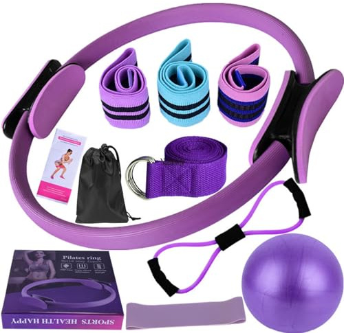 Tarange Pilates Set, 10 Stück Pilates Ring Set Mit Pilates Ball, Yoga Gurt Pilates Zubehör Set, Pilates Essential Kit, Für Beine Arme Und Oberschenkel Gewichtsverlust Ausrüstung