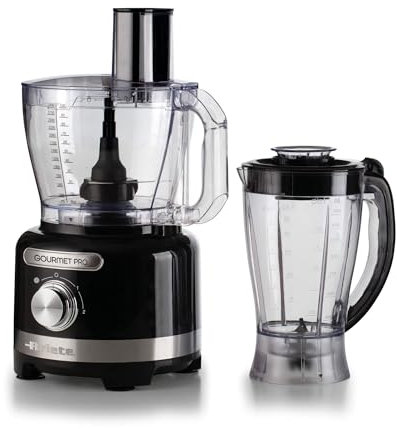 Ariete 1782 Gourmet Pro Moderna, Robot da cucina, Tritatutto 3L, Frullatore 2L, 2 velocità + Pulse, Set di lame + Disco in acciaio inox, Accessorio spremiagrumi, Nero