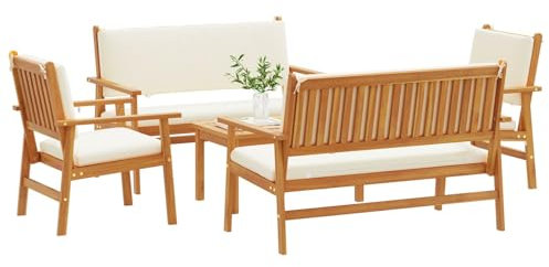 vidaXL Gartensofa-Set 5 pcs Braun Massivholz Akazie, Garten und Terrasse, Moderne Gartenmöbel, rechteckiges Sofa, wetterfestes Set, Balkon Lounge, langlebige Sitzgelegenheiten