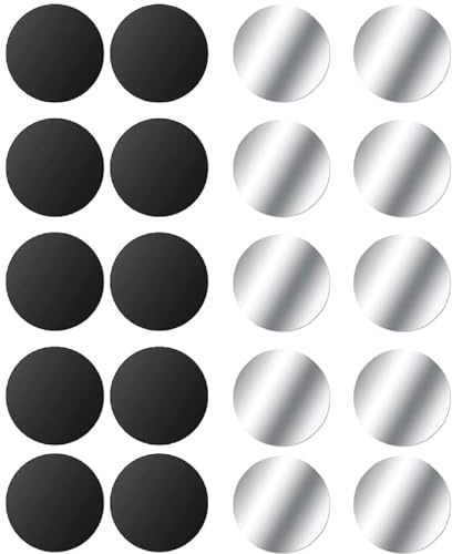Czkonore Metallplatta mobiltelefon 20 stycken, metallplattor för mobiltelefonhållare bil, metallplatta självhäftande med starkt lim för biltillbehör mobiltelefon, svart + silver