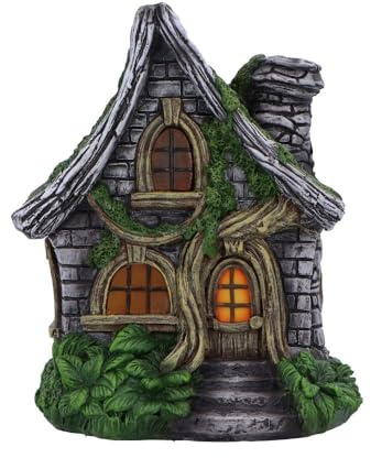 Nemesis Now Curly Oak Manor Light-Up Fairy House | LED Windows, Forest Cottage Figurine, for Home or Yard Decor