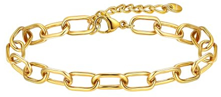 Gold/Silber plated Armbänder mit geprägtem Muster für Frauen, Dainty Stack Trendy stapelbare wasserdichte Paperclip Kette Armbänder Körper Schmuck Geschenke für Frauen