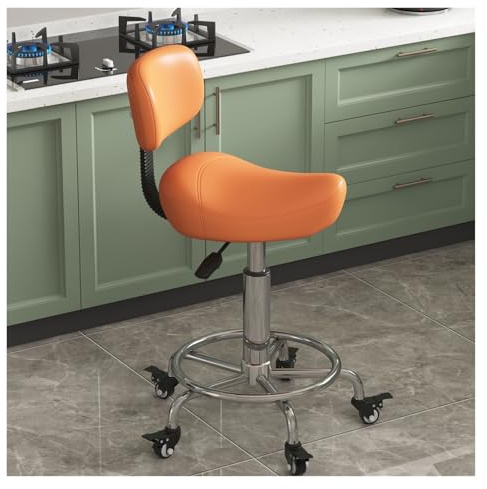 ZFUCMAYL Sattelstuhl, Rollender Sattelhocker, Ergonomischer Stuhl Mit Rückenlehne, Einstellbarer Höhe Und Tragkraft 330 Pfund for Bürostudios(Orange)