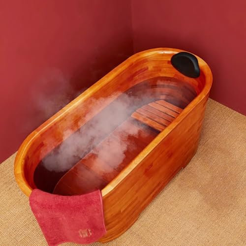 PA-DABAOO Bañera De Estilo Japonés, Bañera Independiente Hecha A Mano Con Banco Y Reposacabezas, Bañera De Madera Para Sauna, Bañera De Cuerpo Completo Para El Hogar,1.4m/4.6ft