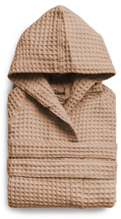 l&j Albornoz unisex marròn con capucha para hombre y mujer - 100% algodón, suave y absorbente, con bolsillos - Ideal para baño ducha spa y viajes (FR/ES, Letras, XXL, Regular, Regular, Marròn)