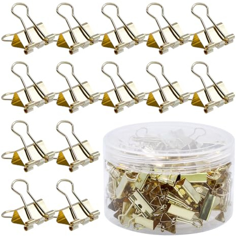 RUNYU 100 Stück Foldback Klammern Gold Binder Clips 19mm Büroklammern Set | Klein Klammer Metall Papierklammern für Bürobedarf Büro Schul Brief Büroklammer