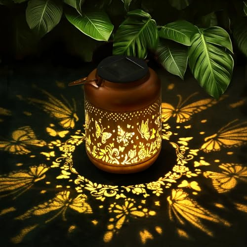 Dremisland Farolillos Solares Exterior Mariposa Linternas Solares de Metal Impermeables Luz Jardín Lampara Solar Vintage Lampara Solar Colgante para Césped Balcón Fiesta Mesa Caminos Camping
