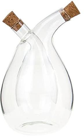 perfk Bottiglia con Due beccucci, Contenitore 2 in 1, 9,4 cm x 14 cm, in Vetro Lavorato a Mano, per condire l'insalata, Multiuso, Leggera, Trasparente