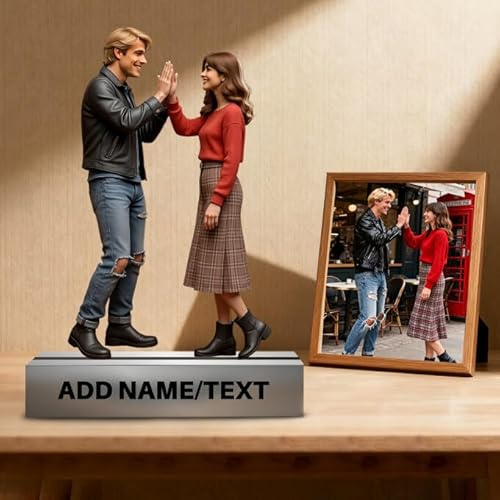 Personalisierte Foto Statue Plaque Zeichen für Paar Hochzeit Familie, Benutzerdefinierte Foto Cartoon Stil Schreibtisch Dekor Plakette, Hochzeitstag Weihnachtspaar Geschenk