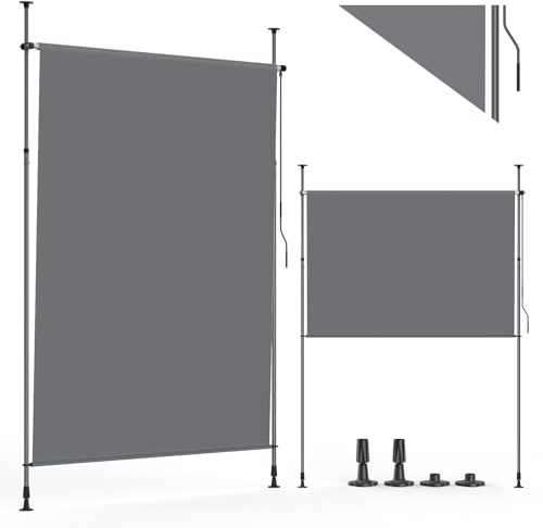 YEAUPE PRO Senkrechtmarkise außen, 119 x 270 cm, Dunkelgrau, ohne Bohren, Klemmmarkise mit Handkurbel, geeignet für Balkon, Terrasse, Außenbereich und Garten, wetterfester Sichtschutz