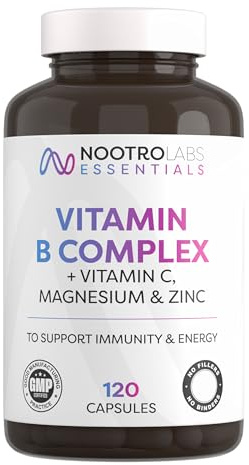 Nootro Essentials Vitamin B Complex with Vitamin C, Magnesium and Zinc | High Strength, Energy Metabolism and Immune Support, 60 Servings, 2 Month Supply