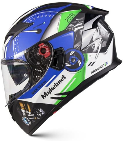Motorrad Integralhelm Coole Fahrerausstattung Mit Spoiler-Lufteinlässen Kratzfestem Visier Four Seasons Motocrosshelme Vollvisierhelm Für Damen Und Herren Motorradhelm 1,M:57-58CM