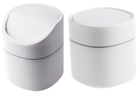 SKISUNO 2 pièces Petite Poubelle de Table Blanche avec Couvercle Corbeille de Bureau Compacte et Résistante Plastique pour Déchets Domestiques Décorative et Facile à Nettoyer pour Bureau