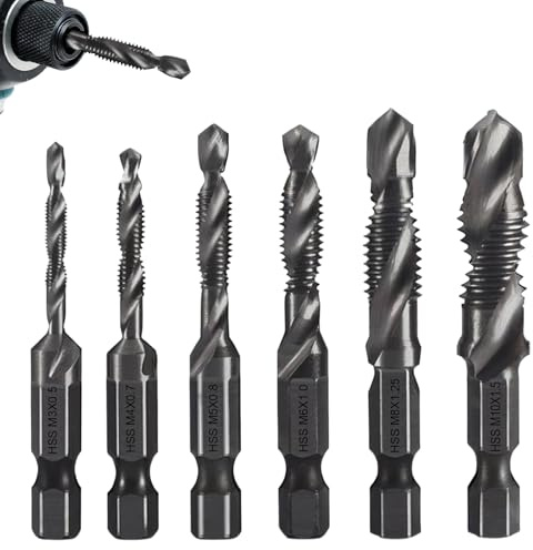 6-teiliges Kombi-Bohrer und Gewindeschneider Set M3 M4 M5 M6 M8 M10 | Gewindebohrer set Maschinengewindebohrer Bit Gewindeschneidwerkzeug für Gewinde zu Schneiden Metall Holz