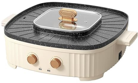 Poêle à Pâtisserie éLectrique 2 en 1 et Poêle à Frire, Poêle à Griller éLectrique Antiadhésive D'intérieur, Poêles éLectriques avec Séparation, pour Barbecue Coréen, Marmite Chaude
