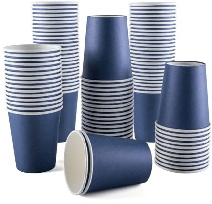 CEILIWEN Confezione da 100 bicchieri di carta blu navy da 9oz / 250 ml, per bevande calde e fredde, ideali per compleanni, pensionamenti, lauree e catering