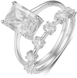 Ayoiow Vorsteckring Gold Damen, 3.5ct Moissanit 2-Teiliges Set Gold Ringe 585 Ehe für Sie, 14 Karat Weißgold Größe 56 (17.8)