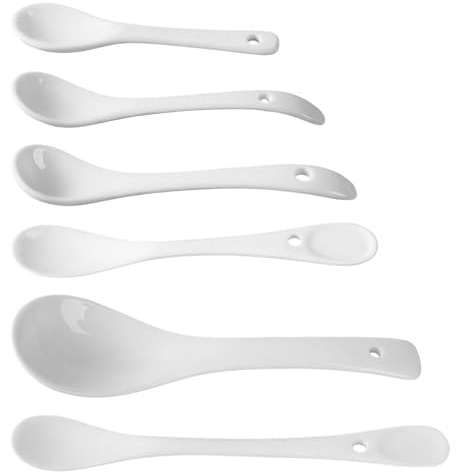 JOVYTH 6 Piezas, Cucharas de Cerámica Blanca de Varios Tamaños 8,5-16,5cm, Mango Largo, Para Café, Postres, Yogur, Proteína, Cucharas de Huevo, Porcelana, Versátiles