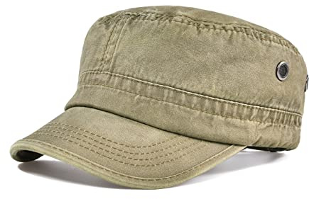 VOBOOM Casquette Militaire Vintage Unique en Coton délavé, Kaki, Taille Unique