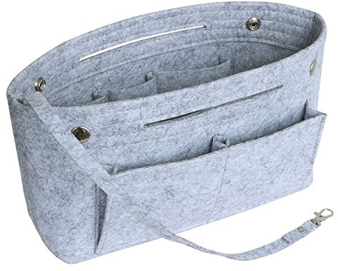 HyFanStr Taschen Organizer für Longchamp, Taschenorganizer Filz Bag in Bag, Innentaschen für Handtasche mit Griffen und Schlüsselkette, Multifunktionalen Taschen(Hellgrau, Klein)