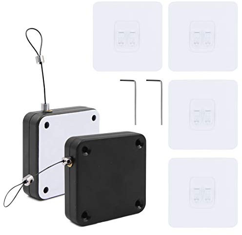 2 Pcs Automatic Sensor Door Closer with Drawstring,Punch-Free Automatic Door Closer with 4 Pieces Hook and 2 Pieces Wrench