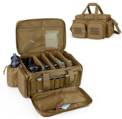 DSLEAF Tactical Pistol Range Bag for 5 Handguns, Shooting Gun Duffle Bag with 9X Magazine Slots for Hunting and Range Outdoor Activities