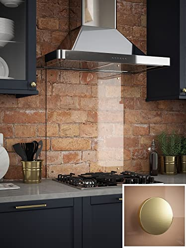 Generic Toughened Glass Kitchen Splashback, Clear Glass, 600 x 750 x 6mm | Supplied with a fixing kit and brushed brass caps to protect kitchen walls from steam, stains and splashes.