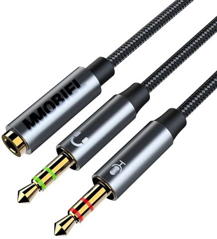 MMOBIEL Kopfhörer-Splitter-Adapter - 3.5mm Mikrofon- und Audio-Y-Splitter für Computer - 3.5mm 1 Female auf 2 Male (Stereo und Mikrofon) - Audio- und Mikrofon-Splitter für Headset an PC, Laptop 30 cm