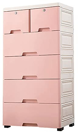 lousriyy Schubladenschrank Kommode mit 6 Schubladen Stahlschrank 50x35x102cm Kleiderschränke 4 Rollen Mehrzweckschrank Kunststoff Aufbewahrungsschrank Bürocontainer für Wohnzimmer (Rosa)