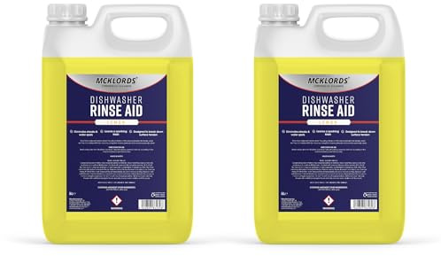 McKLords Dishwasher Rinse Aid, Lemon, 10 Litre - Professional Rinse Aid Duo Pack 2×5 L for Commercial Dishwashers Rapid Drying Streak-Free Finish on Glassware Plates & Cutlery