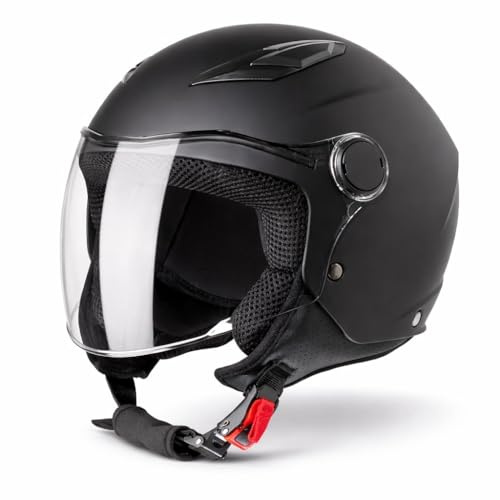 VINZ Magic Casco da Moto Per Bambini | Casco Jet nelle taglie YS–YXL | Casco per Bambini per Moto, Scooter e Motorino | Certificato ECE 22.06 - Nero Opaco