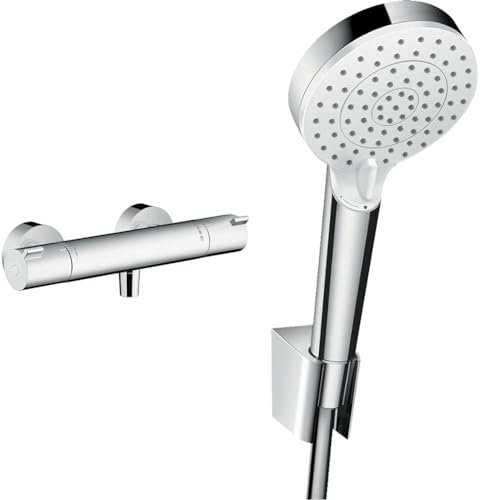 hansgrohe Ecostat 1001 CL - Mitigeur de douche thermostatique, Robinet de douche & hangrohe Crometta - Set de douche, Ensemble de douche avec douchette, support de douche